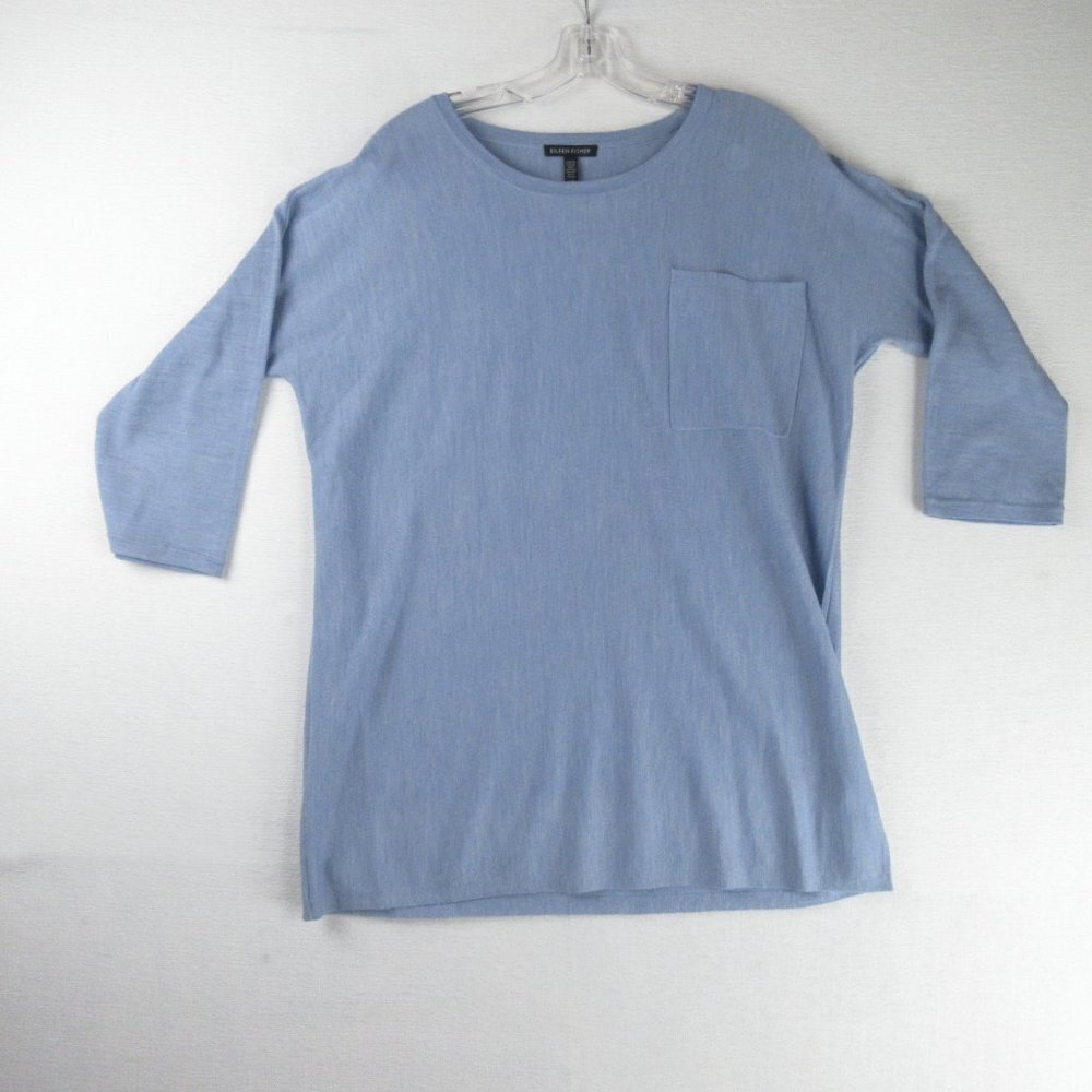 Eileen Fisher Merino Wool Tunic Sweater Size M Dusty Blue F17JM